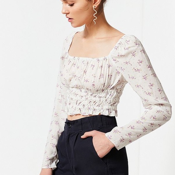 Urban Outfitters Tops | Bouquet Squareneck Smocked Top | Poshmark